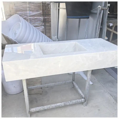White Cristallo Quartzite Floating Vanity Tops White Cristallo Quartzite Floating Vanity Tops